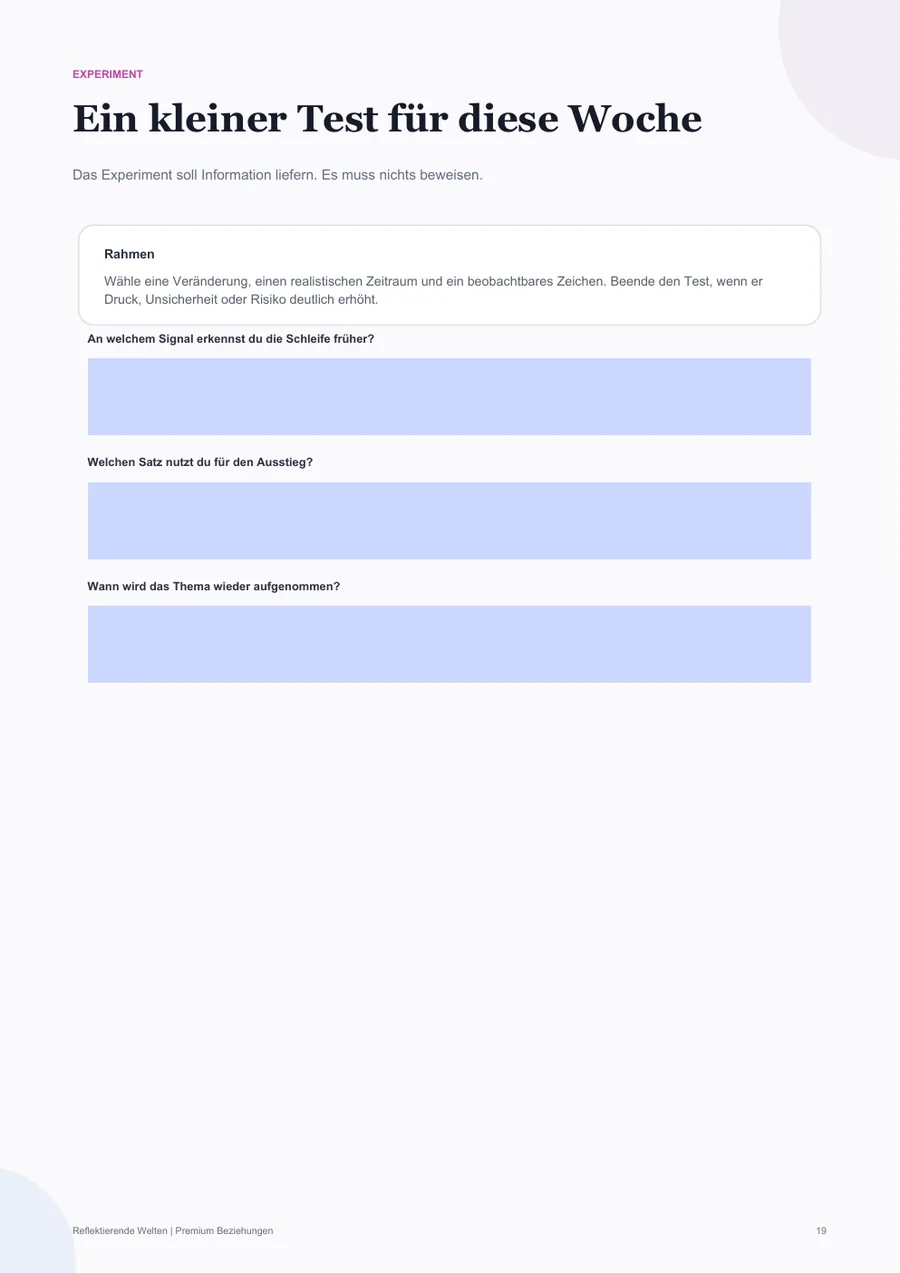 Beispiel für eine Übungsseite aus dem Workbook: Beziehungskompass Intensiv
