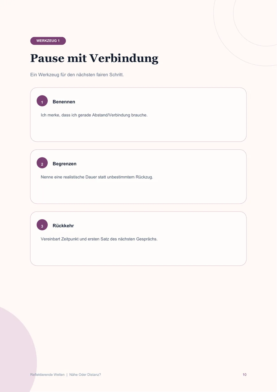 Beispiel für die Methode aus dem Workbook: Nähe oder Distanz?